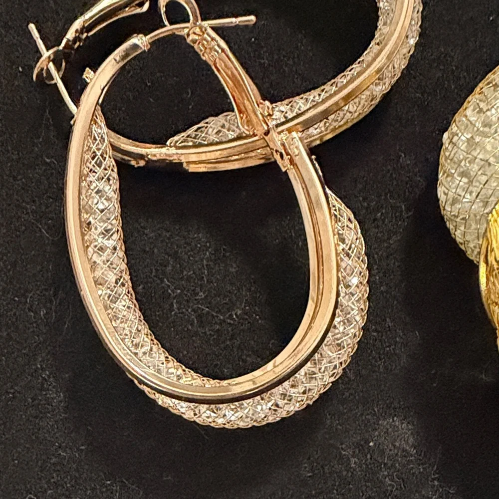 Two Pairs of Intricate Pearlescent Hoop Earrings - Picture 3 of 4